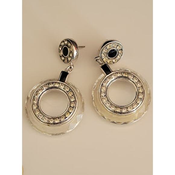 VTG Savvy by Swarovski Earrings Black Enamel and Lead Crystals Signed‎ S.A.L. - Picture 5 of 7